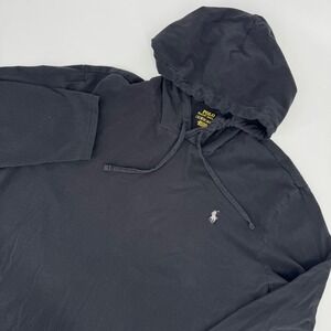 Polo Ralph Lauren Mens XL Black Long Sleeve Hooded T-Shirt Cotton Pony Hoodie